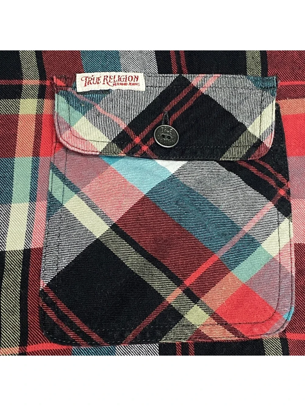 True Religion Sportswear Button Shirt Mens L Plaid Western Flannel Long Sleeve